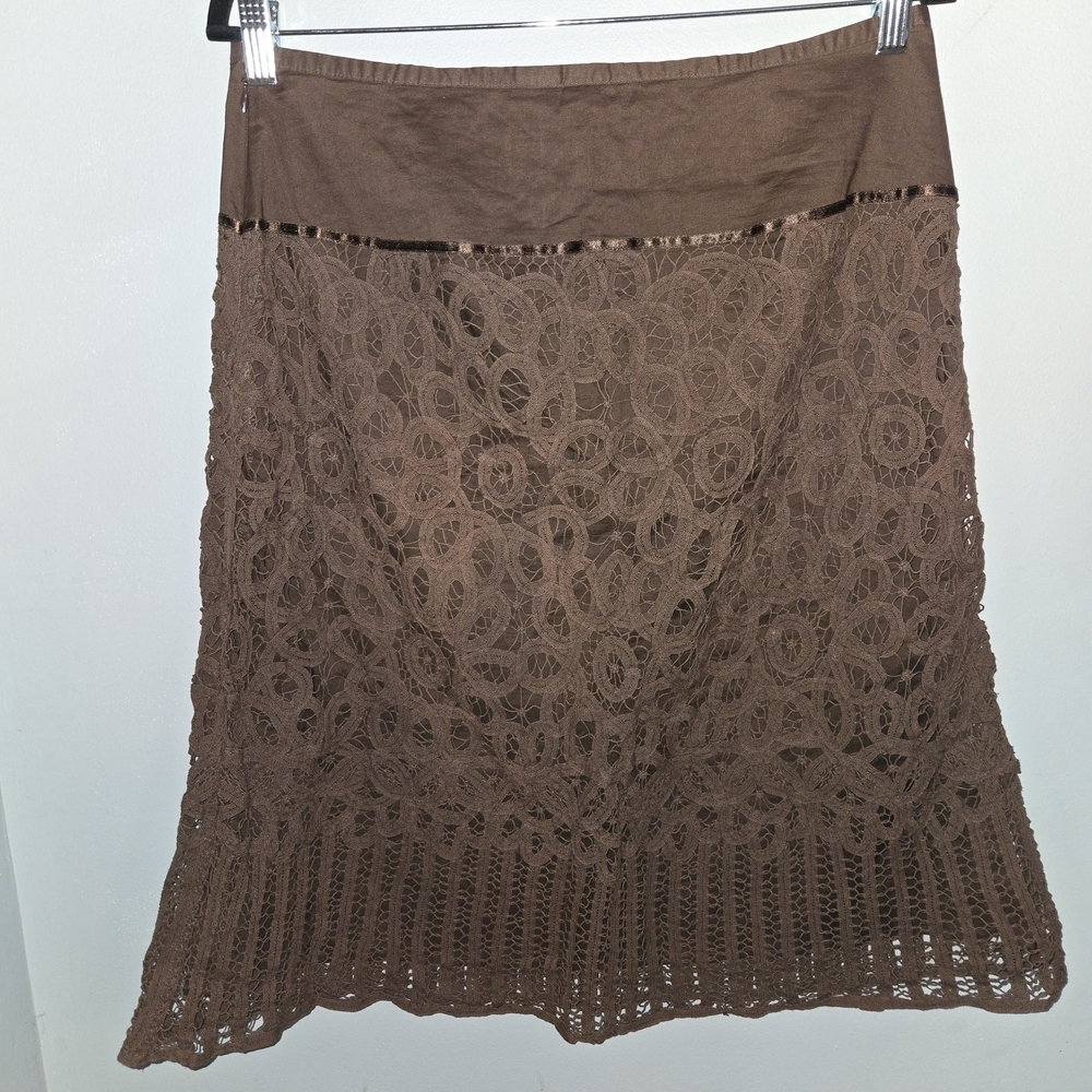 Vtg Size 10 Apt. 9 Brown Lace Textured Knee Length Skirt Western Boho Fall Y2k - Picture 3 of 6